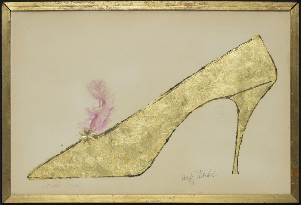 Andy Warhol, Diana Vreeland, c. 1956. Collaged metal leaf and embossed foil with ink on paper, 12 1⁄2 × 16 5⁄8 in. Private collection. © The Andy Warhol Foundation for the Visual Arts, Inc. / Artists Rights Society (ARS) New 